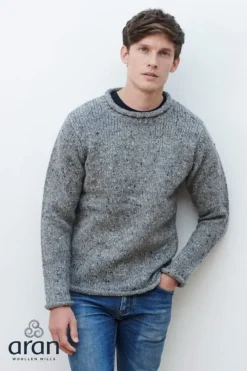 100% Donegal Wool Roll Neck Sweater Grey