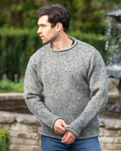 100% Donegal Wool Roll Neck Sweater Grey