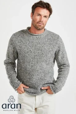 100% Donegal Wool Roll Neck Sweater Grey
