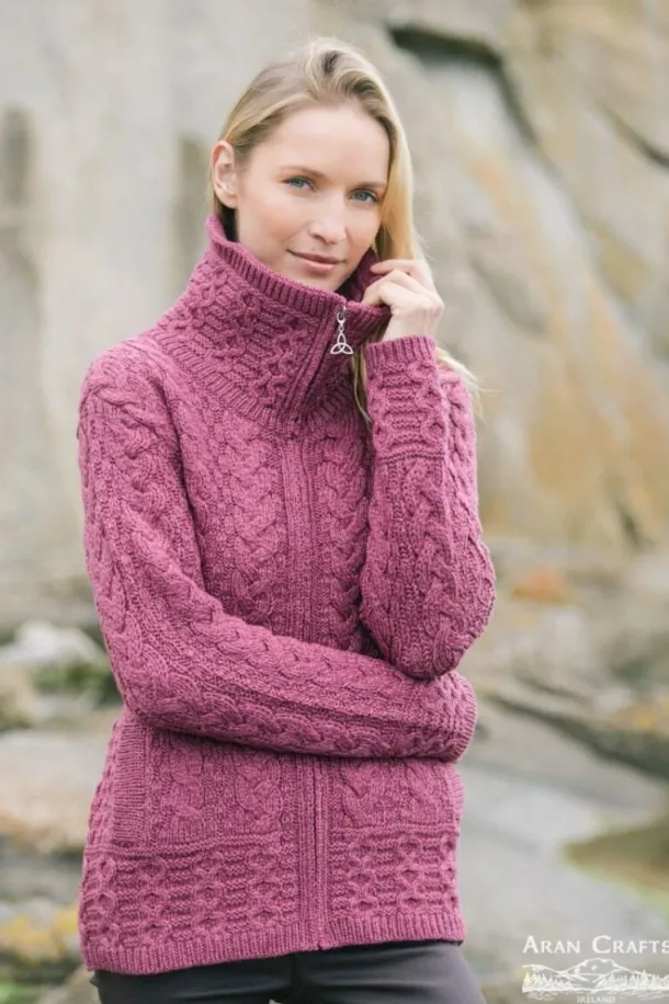 Double Collar Zip Cardigan Berry