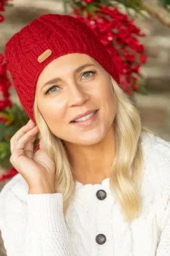 Erin Cable Knit Hat Red
