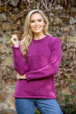 Extra Fine Merino Ladies Roll Neck Sweater Pink