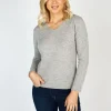 Extra Fine Merino Wool & Cashmere V Neck Sweater Silver Grey
