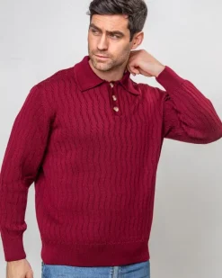 Extra Fine Merino Wool Button Neck Sweater - Berry