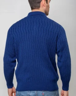 Extra Fine Merino Wool Button Neck Sweater - Blue