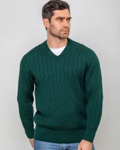 Extra Fine Merino Wool v Neck Sweater Forest Green