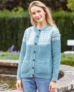 Fairisle Merino Wool Cardigan Aqua