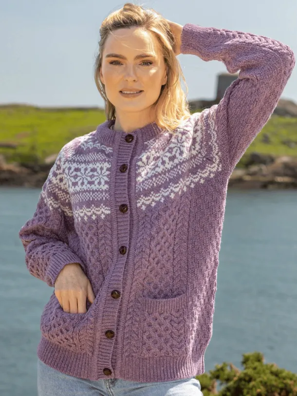 Fairisle Merino Wool Cardigan Lavender