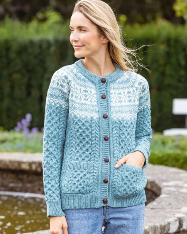 Fairisle Merino Wool Cardigan Aqua