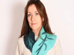 Felt Wool Leaf Scarf Blue