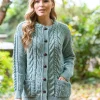 Fitted Irish Aran Lumbar Cardigan Aqua