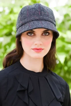 Flapper Cap Charcoal Red Herringbone Colour 31.