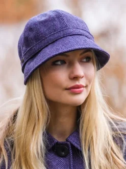 Flapper Cap Purple Herringbone One Size Colour 213