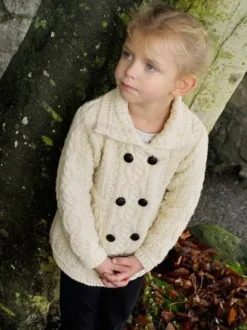 Girls Double Breasted Coat Natural