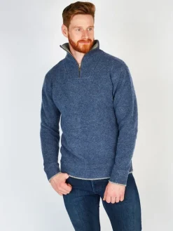 Half Zip Lambswool Sweater Blue Stone