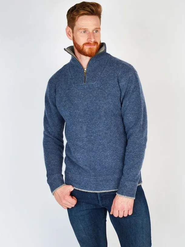 Half Zip Lambswool Sweater Blue Stone