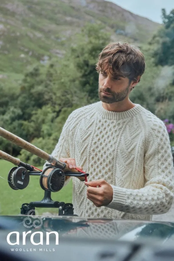 Handknit Irish Aran Fisherman Sweater NATURAL