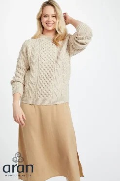 Handknit Womens Plus Size Aran Sweater Beige