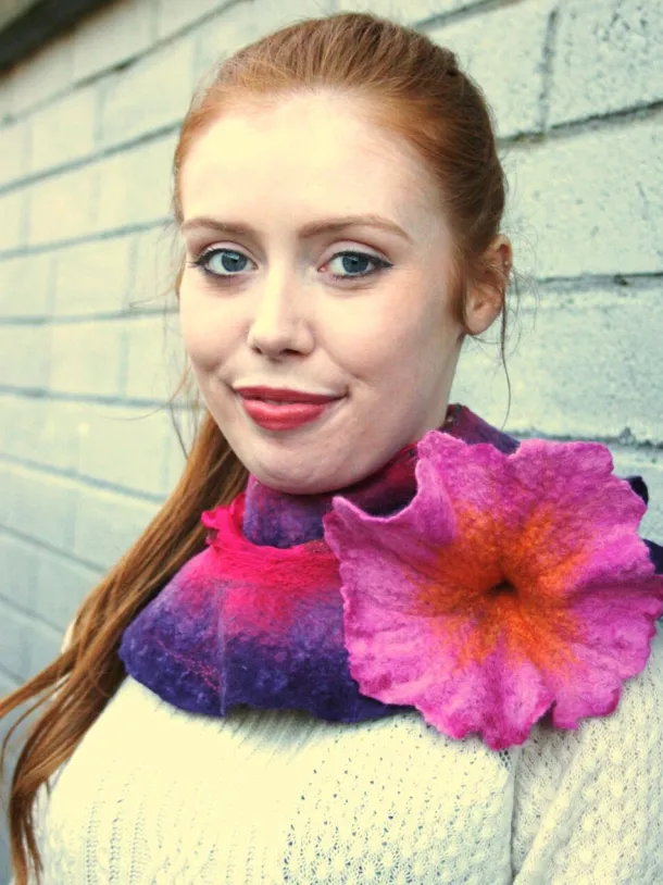 Handmade Felt Wool Flower Scarf