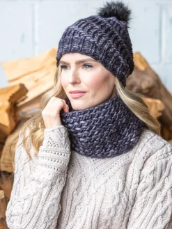 Handmade in Ireland - Snood and Bobble Hat Set - Grey