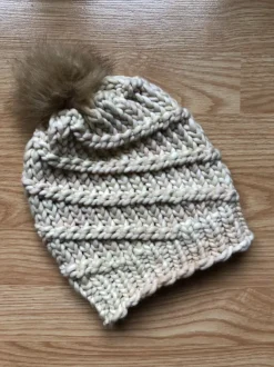 Handmade in Ireland - Super Soft hat with pom pom - Natural