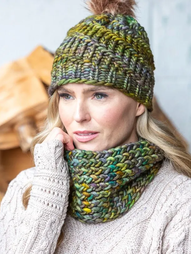 Handmade in Ireland - Supersoft Hat with pom pom - green mix
