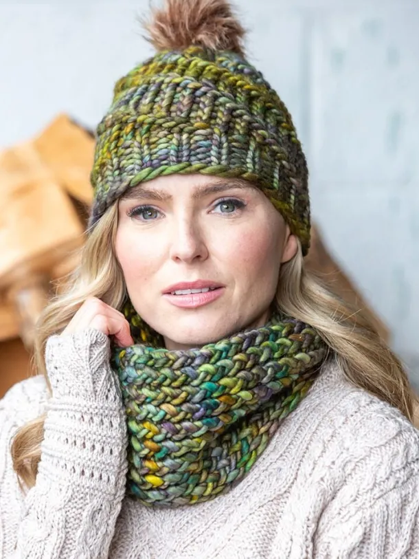 Handmade in Ireland - Supersoft Hat with pom pom - green mix