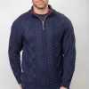 Heavyweight Extra Fine Merino Wool Half Zip Sweater - Navy