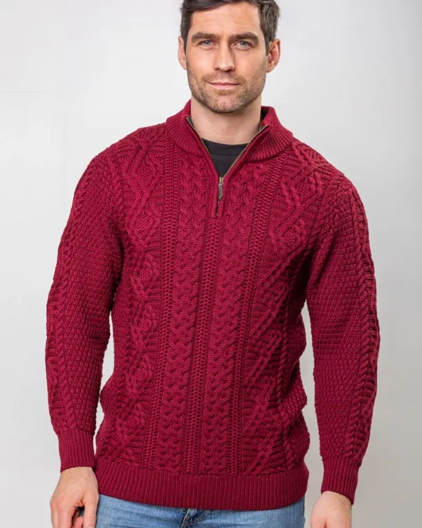 Heavyweight Extra Fine Merino Wool Half Zip Sweater - Berry