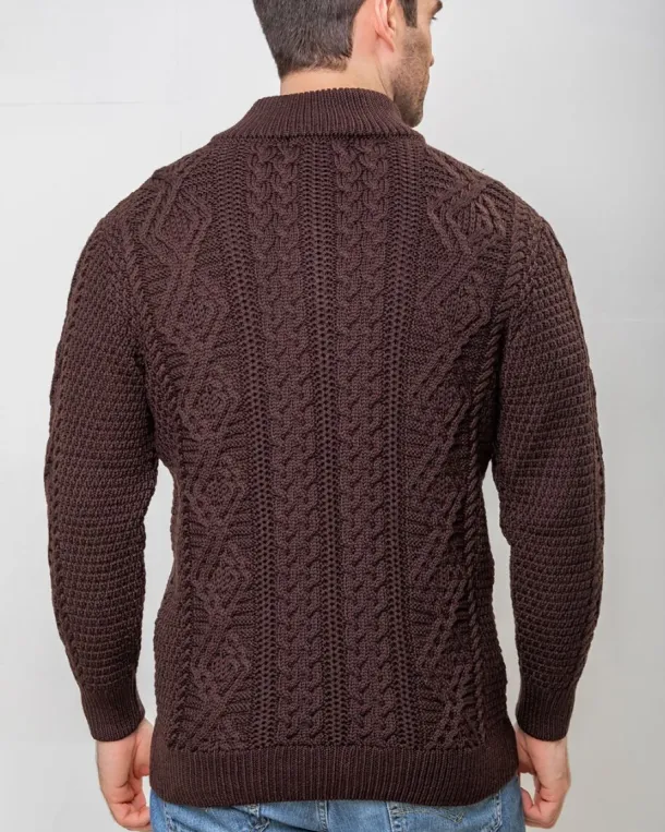 Heavyweight Extra Fine Merino Wool Half Zip Sweater - Brown
