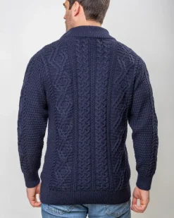 Heavyweight Extra Fine Merino Wool Half Zip Sweater - Navy