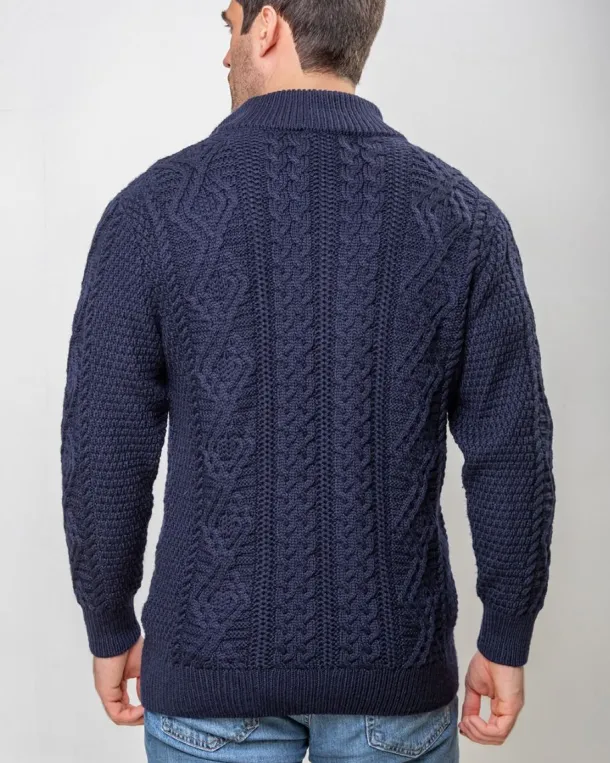 Heavyweight Extra Fine Merino Wool Half Zip Sweater - Navy