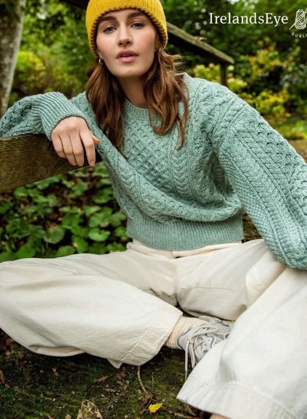 Honeysuckle Cropped Aran Sweater Sage