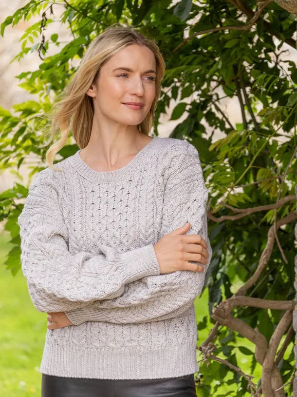 Honeysuckle Cropped Aran Sweater Silver Marl