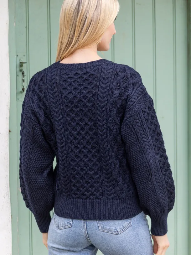 Honeysuckle Cropped Aran Sweater Navy