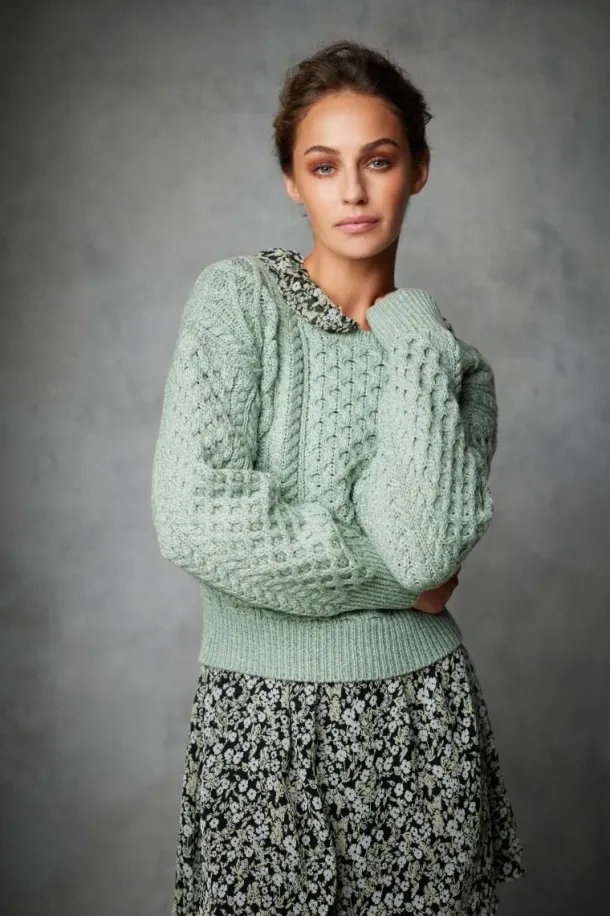 Honeysuckle Cropped Aran Sweater Sage