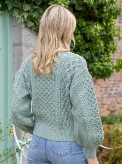 Honeysuckle Cropped Aran Sweater Sage