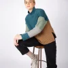 IrelandsEye Knitwear Iris Contrast Panel Funnel Neck Sweater Seaspray Biscuit