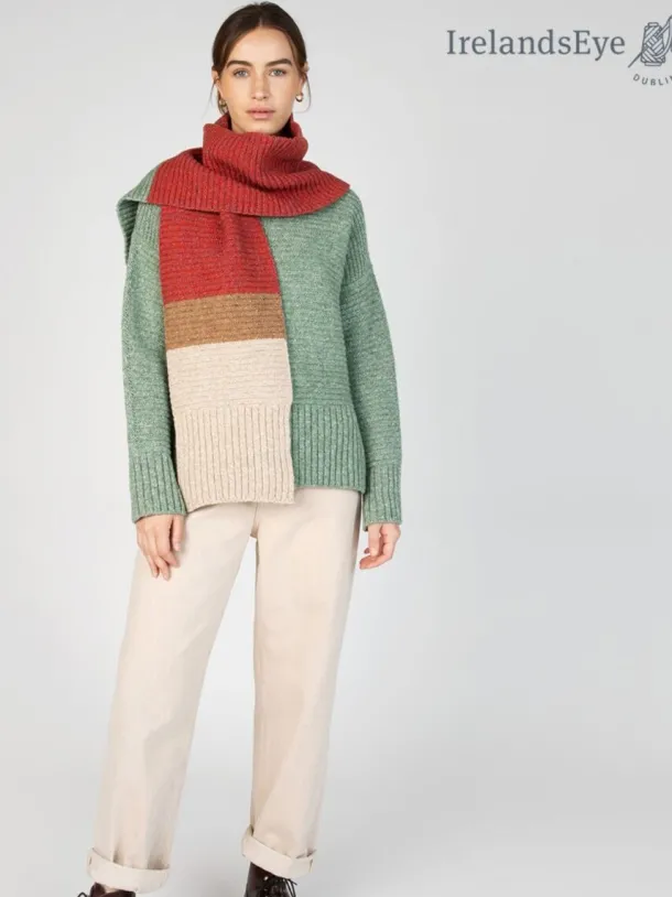 IrelandsEye Knitwear u2018Elderu2019 Contrast Panel Scarf Apple Sunset