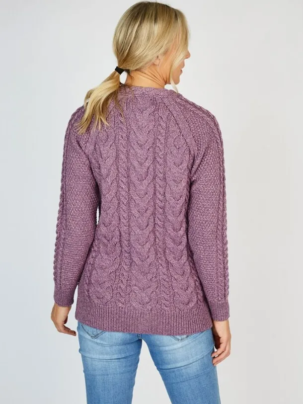 Irish Aran Cardigan Lavender