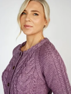 Irish Aran Cardigan Lavender