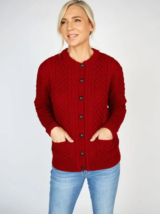 Irish Aran Cardigan Red