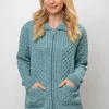 Irish Aran Cardigan with Zip - Aqua