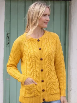 Irish Aran Cardigan Yellow
