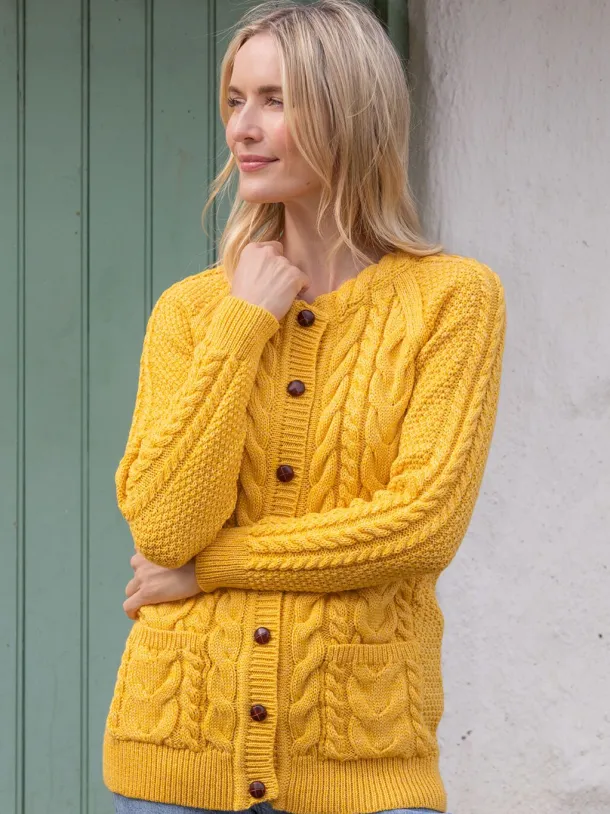 Irish Aran Cardigan Yellow