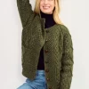 Irish Aran Handknit Lumber Cardigan Green