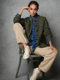 Irish Aran Handknit Lumber Cardigan Green
