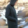 Irish Aran Hooded Coat Charcoal