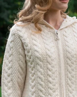 Irish Aran Hooded Coat Natural