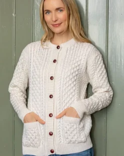 Irish Aran Lumber Cardigan Natural